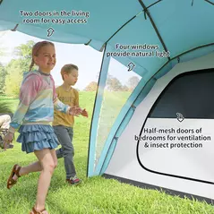 Outsunny 4-6 Man Family Camping Tent w/ 2 Bedrooms and a Living Room, Waterproof Tunnel Tent w/ Sewn In Groundsheet, Doors, Windows, Carry Bag, Blue - 6