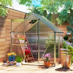 Outsunny 192.5 x 131cm Walk-In Polycarbonate Greenhouse - Silver-Tone - 2