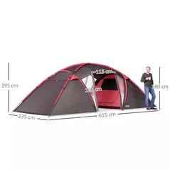 Outsunny 4-6 Man Family Camping Tent w/ 2 Bedrooms and a Living Room, Waterproof Tunnel Tent w/ Sewn In Groundsheet, Doors, Windows, Carry Bag, Grey - 3