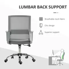 Vinsetto Ergonomic Desk Chair Mesh Office Chair with Adjustable Height Armrest and 360° Swivel Castor Wheels Grey - 6