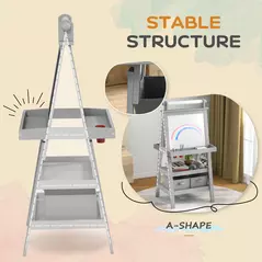 AIYAPLAY 3 in 1 Kids Easel Double-Sided Magnetic Whiteboard and Chalkboard with Paper Roll, Storage Baskets - Grey - 7