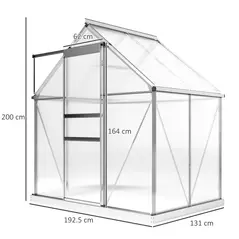 Outsunny 192.5 x 131cm Walk-In Polycarbonate Greenhouse - Silver-Tone - 3