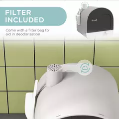 PawHut Hooded Cat Litter Box, Kitten Litter Tray, with Lid, Scoop, Filter, Flap Door, Light Grey - 6