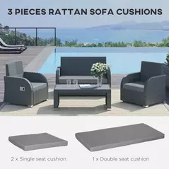 Outsunny Outdoor Seat Cushion Pads for Rattan Furniture, 3 PCs Garden Furniture Cushions, Dark Grey - 4
