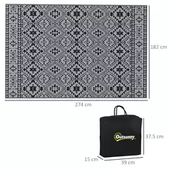 Outsunny 182 x 274cm Reversible Patterned Outdoor Rug, with Bag - Black/Grey - 3