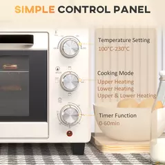 HOMCOM 21L Mini Countertop Oven, 100°C-230°C Adjustable Temp - White - 7