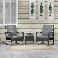 Outsunny Three-Piece Rocking Chair Rattan Bistro Set - Black - 9