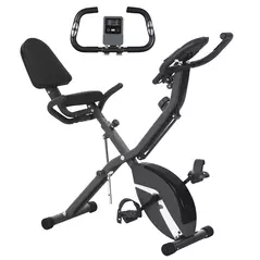 SPORTNOW Five-in-one Foldable Exercise Bike, Stationary Bike with Arm Workout Bands, LDC Monitor, Phone Holder, Black - 1