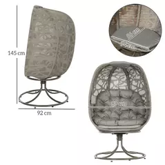 Outsunny Swivel Egg Chair with Cushions, Foldable Basket Seat and Metal Frame, Indoor Outdoor Lounge Chair for Balcony, Poolside, Patio and Living Room, Sand Brown - 3