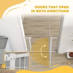 PawHut 77cm Tall Dog Gate with Cat Door, 7cm and 14cm Extensions, for Stairs, Doorways, 76-104cm Width - 7