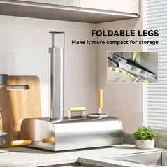 Outsunny Outdoor Pizza Oven, Portable Wood Pellet Pizza Oven with Pizza Stone and Peel, Foldable Legs, Chimney, 12 Inch Wood Fired Pizza Maker for Outdoor Cooking, Stainless Steel - 6