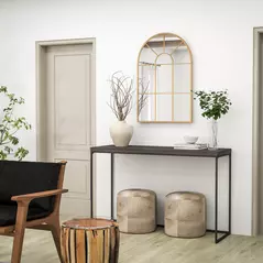 HOMCOM 90 X 61cm Arched Grid Mirror - Gold Tone - 5