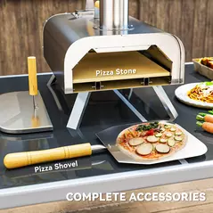 Outsunny Outdoor Pizza Oven, Portable Wood Pellet Pizza Oven with Pizza Stone and Peel, Foldable Legs, Chimney, 12 Inch Wood Fired Pizza Maker for Outdoor Cooking, Stainless Steel - 7