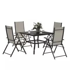 Outsunny Five-Piece Steel Frame Patio Set - Khaki/Black - 1