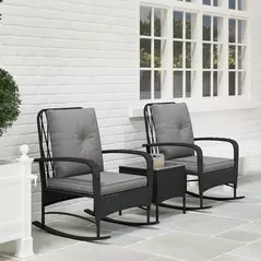 Outsunny Three-Piece Rocking Chair Rattan Bistro Set - Black - 8