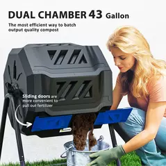 Outsunny 160L 360° Rotating Dual Chamber Composter - Blue - 4