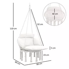 Outsunny Hanging Chair Outdoor Hammock Chair with Soft Cushion, Cotton Rope Boho Style Swing Chair, Hanging Garden Swing Seat for Indoor Outdoor, Cream White - 3