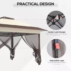 Outsunny 3.6 x 3.6 m Pop up Gazebo with Netting, Height Adjustable Party Tent Instant Canopy Sun Shade Shelter, Khaki - 4