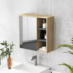 HOMCOM Five-Shelf Mirrored Bathroom Cabinet - Wood-Effect - 8