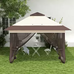 Outsunny 3.6 x 3.6 m Pop up Gazebo with Netting, Height Adjustable Party Tent Instant Canopy Sun Shade Shelter, Khaki - 9
