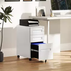 Vinsetto Three-Drawer Steel Filing Cabinet - White - 2