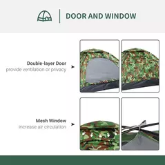 Outsunny 2 Person Camping Tent, Dome Tent with Zipped Doors, Storage Pocket, Portable Handy Bag, Multicoloured - 4