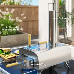 Outsunny Outdoor Pizza Oven, Portable Wood Pellet Pizza Oven with Pizza Stone and Peel, Foldable Legs, Chimney, 12 Inch Wood Fired Pizza Maker for Outdoor Cooking, Stainless Steel - 5