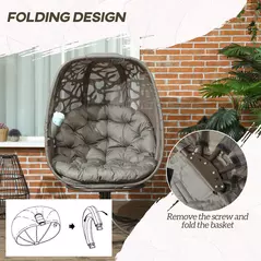 Outsunny Swivel Egg Chair with Cushions, Foldable Basket Seat and Metal Frame, Indoor Outdoor Lounge Chair for Balcony, Poolside, Patio and Living Room, Sand Brown - 6