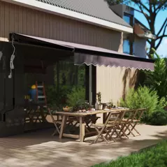 Outsunny 2.5 x 2m Electric Awning with LED Light and Remote Controller, Aluminium Frame DIY Retractable Awning, UV50+ Sun Shade Canopy for Garden Patio Deck Door Window, Dark Grey - 2