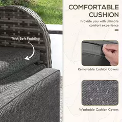 Outsunny 2 Seater Patio Rattan Chaise Lounge Sofa Set with Fabric Cushion, Grey and Brown - 7