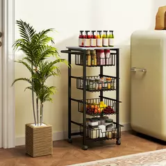 HOMCOM Four Basket Mobile Kitchen Island, with Brakes - Grey/Black - 8