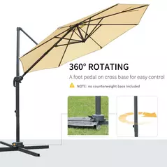 Outsunny Round Umbrella Parasol W/ Tilt 360° Rotation and Hand Crank Cross Base-Beige - 5