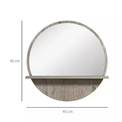 kleankin 45cm Round Home Mirror, with Shelf - Grey Wood-Effect - 3