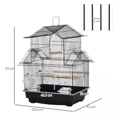 PawHut Metal Bird Cage with Plastic Swing Perch Food Container Tray Handle for Finch Canary Budgie 43.5 x 33 x 63 cm, Black - 3