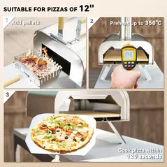 Outsunny Outdoor Pizza Oven, Portable Wood Pellet Pizza Oven with Pizza Stone and Peel, Foldable Legs, Chimney, 12 Inch Wood Fired Pizza Maker for Outdoor Cooking, Stainless Steel - 4