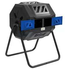 Outsunny 160L 360° Rotating Dual Chamber Composter - Blue - 1