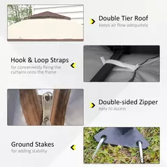 Outsunny 3.6 x 3.6 m Pop up Gazebo with Netting, Height Adjustable Party Tent Instant Canopy Sun Shade Shelter, Khaki - 7