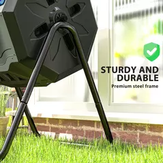 Outsunny 160L 360° Rotating Dual Chamber Composter - Blue - 7