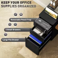 Vinsetto 3-Drawer Steel Filing Cabinet with Lock - Black - 4