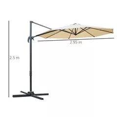 Outsunny Round Umbrella Parasol W/ Tilt 360° Rotation and Hand Crank Cross Base-Beige - 3