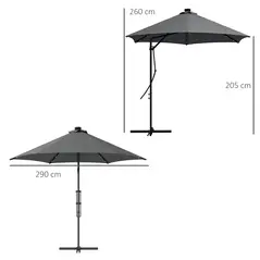 Outsunny 3(m) Solar LED Cantilever Parasol - Dark Grey - 3