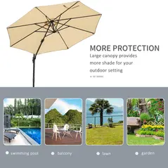 Outsunny Round Umbrella Parasol W/ Tilt 360° Rotation and Hand Crank Cross Base-Beige - 7