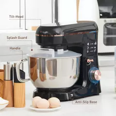 HOMCOM Stand Mixer, 5L Food Mixer for Baking, 6 Speeds and Pulse Setting, 1400W Cake Electric Kitchen Mixer with Dough Hook, Whisk, Stainless Steel Bowl, Splash Guard, Beater, Black - 9