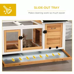 PawHut Wooden Rabbit Hutch, Guinea Pig Cage, with Removable Tray, Wheels - Yellow - 6