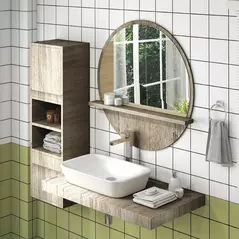 kleankin 45cm Round Home Mirror, with Shelf - Grey Wood-Effect - 7