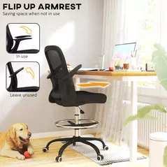HOMCOM Draughtsman Chair, Mesh Drafting Chair, Ergonomic Office Chair with Flip-up Armrest, Adjustable Foot Ring, Black - 4