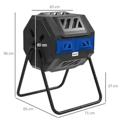 Outsunny 160L 360° Rotating Dual Chamber Composter - Blue - 3