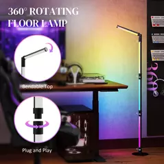 HOMCOM LED Floor Lamp, 360° RGB Detachable Corner Floor Lamp with App & Remote Control, Colour Changing Standing Lamp with Music Sync & Timing, for Living Room, Game Room, Dark Grey - 8