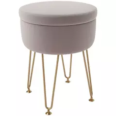 HOMCOM 5L Velvet-Feel Storage Ottoman - Light Pink - 1