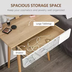 HOMCOM Dressing Table with Drawer and Mirror height adjustable Wooden Oak Color  Bedroom Dressing Room Elegant and Durable - 5